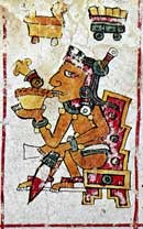 Picture showing ritual drinking of cacao, from the Codex Borgia