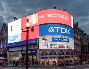 Photograph of electronic billboards at Piccadilly Circus
